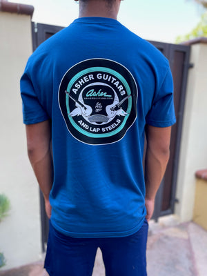 NEW Asher Guitars "The Logo" Men's 100% Cotton Premium T Shirt - Ocean Blue