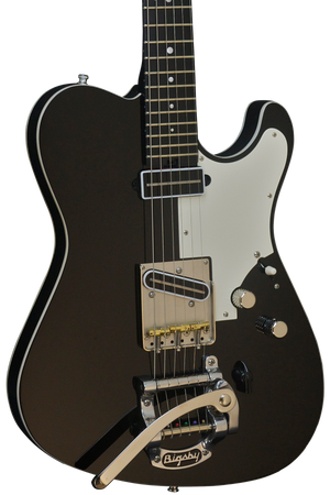 SOLD  Asher T Deluxe Guitar in Black Poly with Bigsby, #854