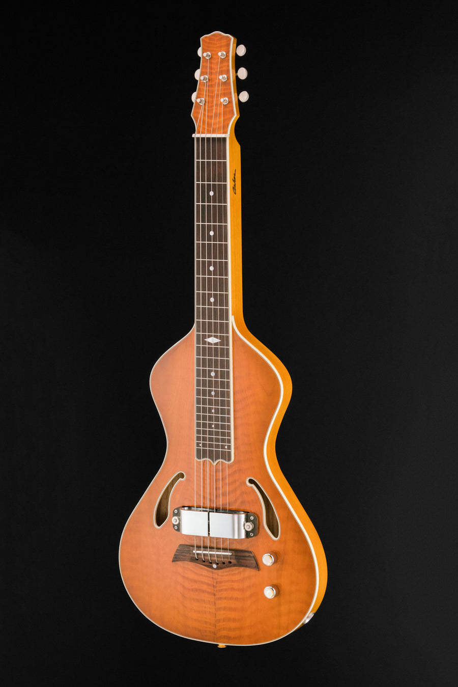 SOLD Asher Dual Tone #951 Semi-Acoustic Lap Steel with Flame California Redwood Top and Horseshoe Pickup