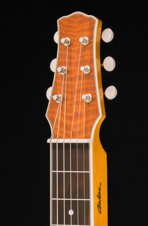 SOLD Asher Dual Tone #951 Semi-Acoustic Lap Steel with Flame California Redwood Top and Horseshoe Pickup